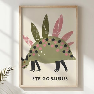 Dinosaur Nursery Wall Art, Stegosaurus Kids Poster Printable Kids Room Decor Prehistoric Animal Illustration Baby Shower Gift Playroom Decor