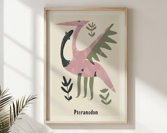 Pteranodon Dinosaur Print, Nursery Wall Art Kids Posters Decor Educational Playroom Artwork Gift Prehistoric Creatures Printable
