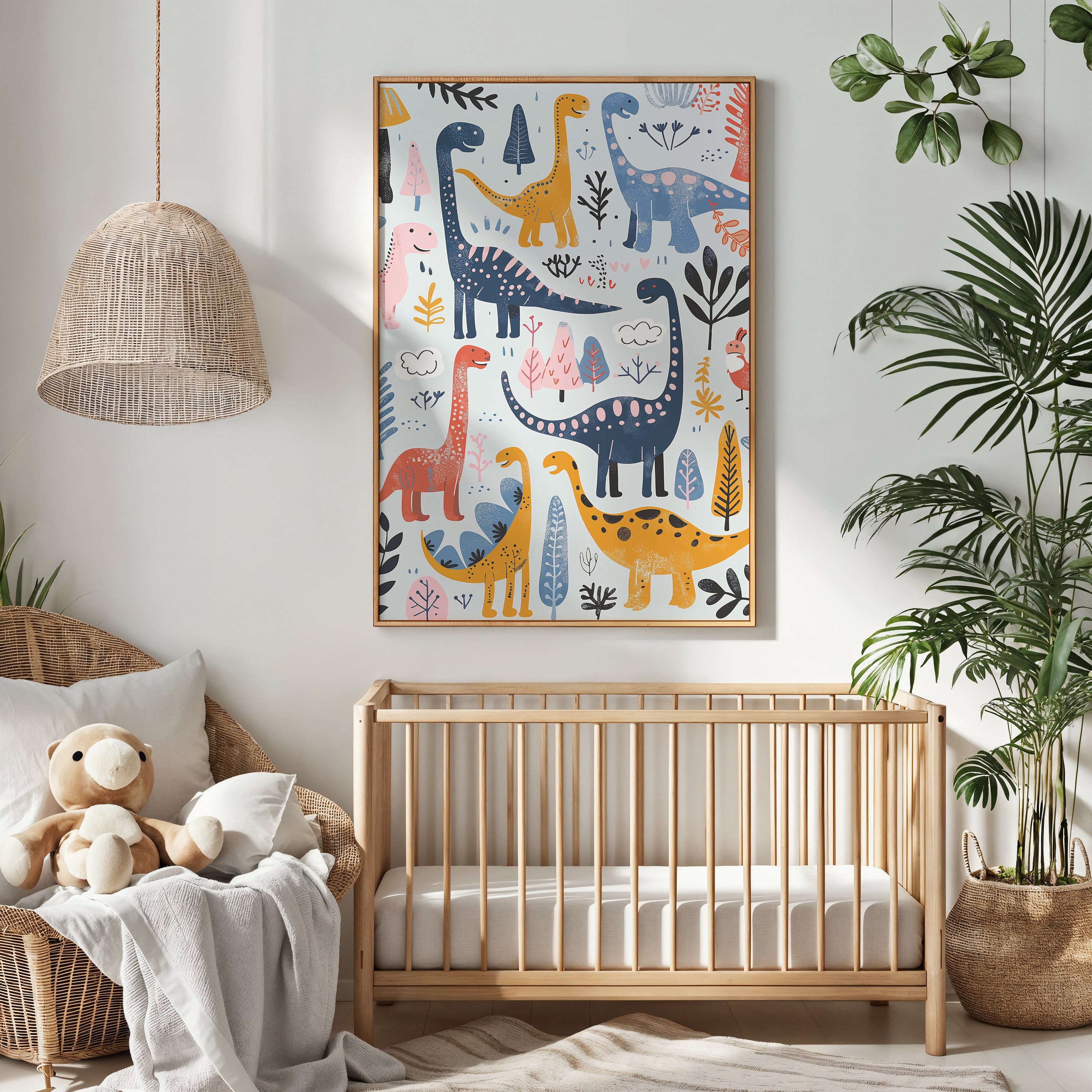 Dinosaur Nursery Wall Art Print, Kids Room Decor, Colorful Dino Poster ...