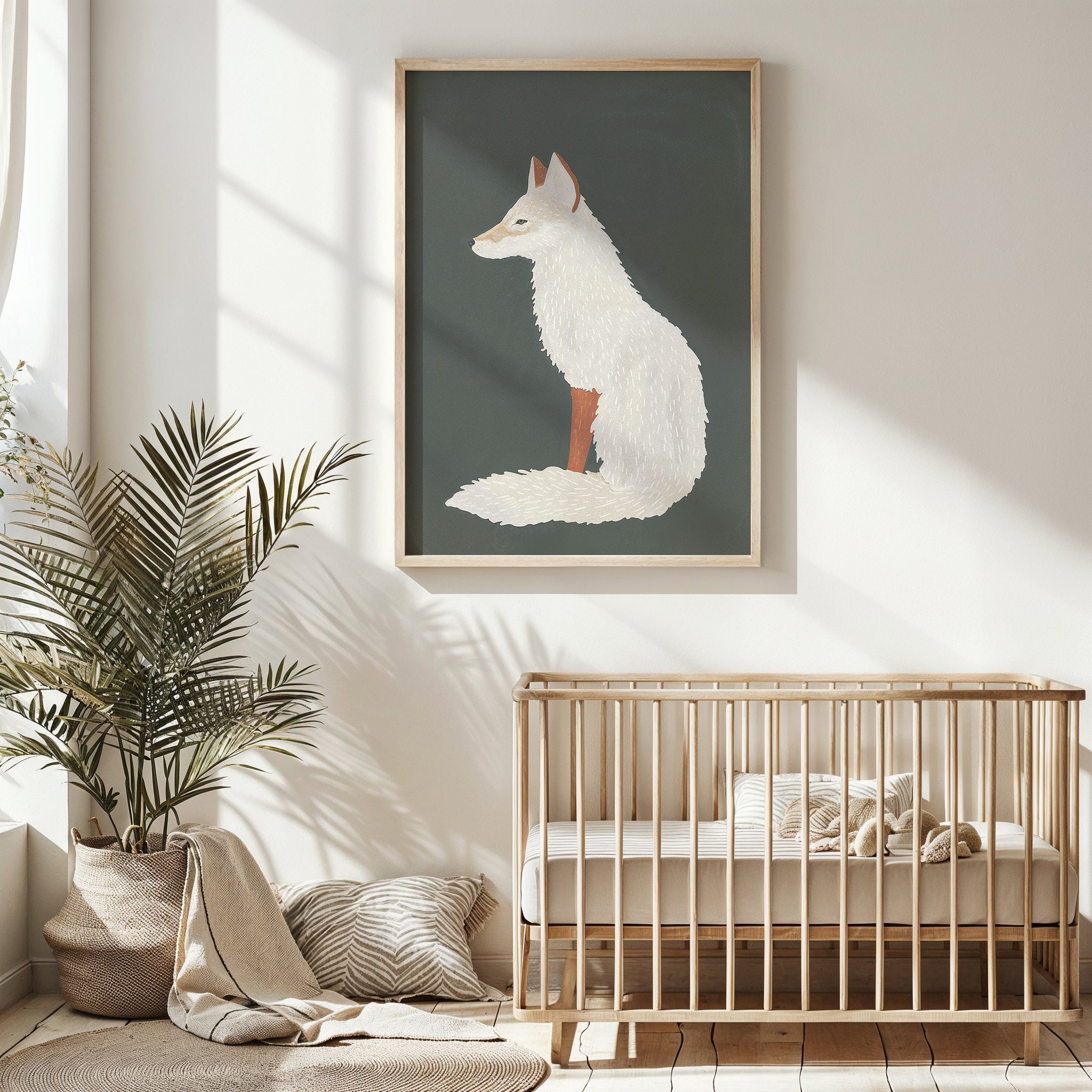 Arctic Fox Print, Nursery Wall Art, Kids Room Decor, Animal Poster, Printable Artwork, Woodland Theme, Gift for Child, Minimalist Style