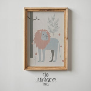 Lion Nursery Wall Art Print, Kids Room Decor, Safari Animal Poster, Printable Artwork, Baby Shower Gift, Child Illustration Neutral Tones