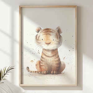 Tiger Cub Watercolor Print, Nursery Wall Art, Safari Animal Kids Poster, Printable Tiger Illustration, Neutral Nursery Decor Gift