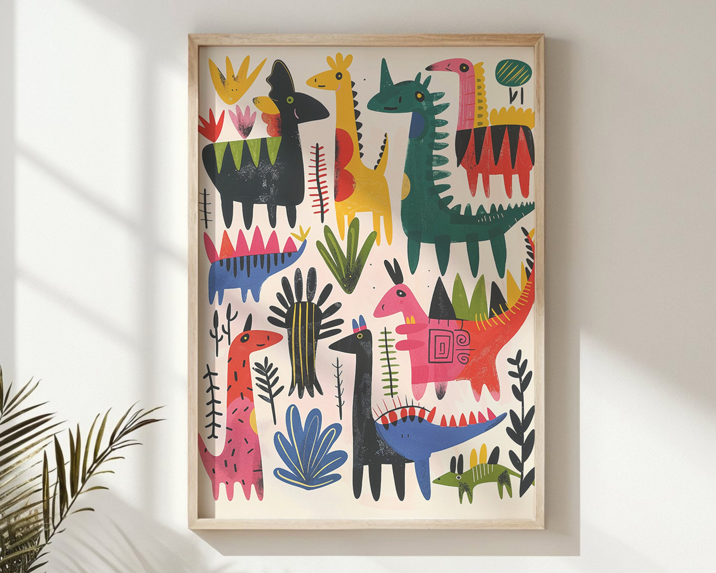 Colorful Dinosaurs Nursery Wall Art, Playful Prehistoric Animals Kids Poster, Whimsical Dinos Decor, Printable Art for child Room, Gift