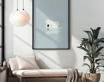 Arte de la pared del vivero del oso polar, decoración de la habitación de los niños, cartel del animal del bebé, arte imprimible, descarga instantánea, azul pastel, regalo para los nuevos padres