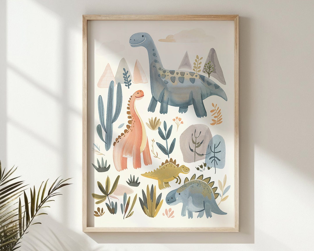 Dinosaur Nursery Wall Art, Kids Room Decor, Playful Dino Posters ...