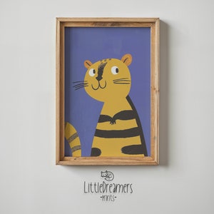 Tigerjunges-Druck, Kinderzimmer-Wandkunst, Kindertier-Poster, druckbares Kinderdekor, skurriles Tiergeschenk, verspielte Tigerkunst für Kinderzimmer