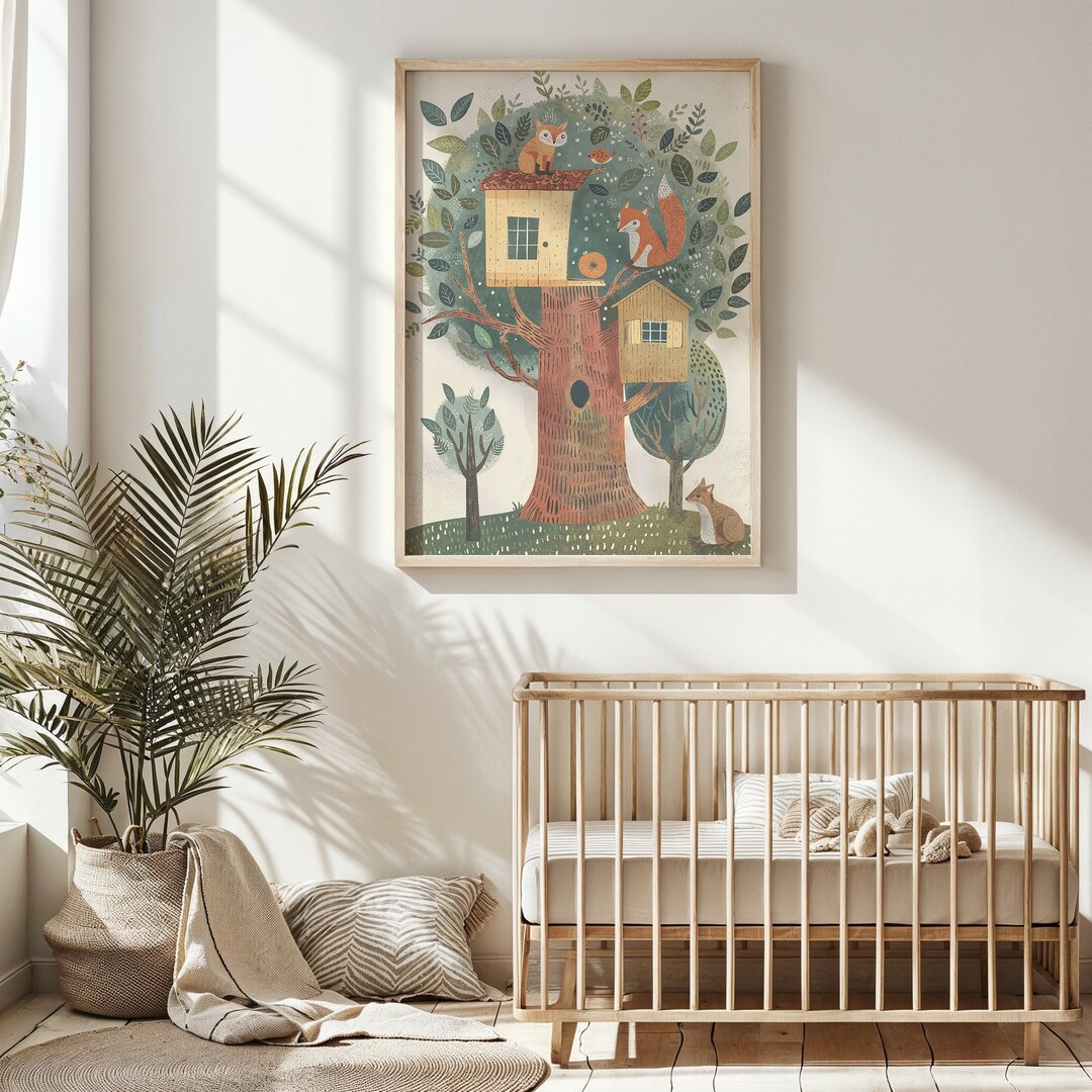 Woodland Fox Treehouse Printable, Nursery Wall Art Kids Forest Animal ...
