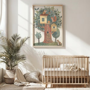 Wald Fuchs Baumhaus druckbare, Kinderzimmer Wand Kunst Kinder Wald Tiere Poster wunderliche Dekoration Geschenk rustikale Kinderzimmer Kunst zum sofort Herunterladen