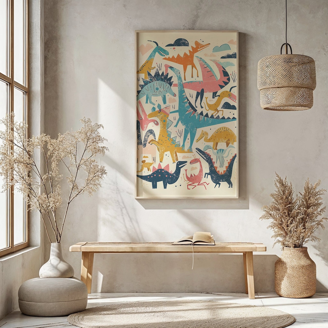 Dinosaur Nursery Wall Art ~ Kids Room Decor ~ Playful Dinosaurs Poster ...