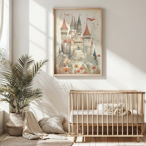 Enchanted Castle Print, Fairytale Nursery Wall Art, Kids Fantasy Poster, Printable Magical Kingdom Decor, Gift, Storybook Illustration