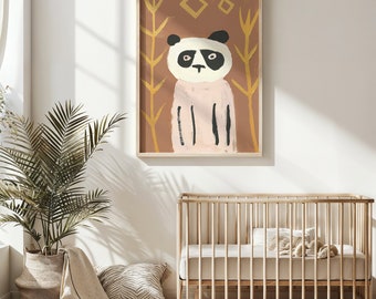 Panda Nursery Wall Art, Kids Room Decor, Playful Panda Poster, Printable Art, Animal Illustration, Child Room Decor, Gift for Kids