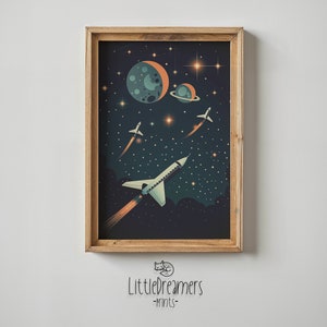 Space Rocket Print Nursery Wall Art Kids Space Poster Printable Illustration Planets Stars Boys Room Decor Educational Gift Digital Download