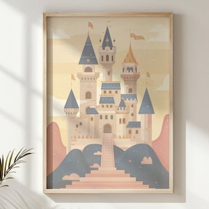 Enchanted Castle Print, Fairy Tale Nursery Wall Art, Kids Fantasy Castle Poster, Printable Princess Palace Decor, Whimsical Child Room Gift