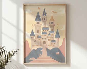 Enchanted Castle Print, Fairy Tale Nursery Wall Art, Kids Fantasy Castle Poster, Printable Princess Palace Decor, Whimsical Child Room Gift
