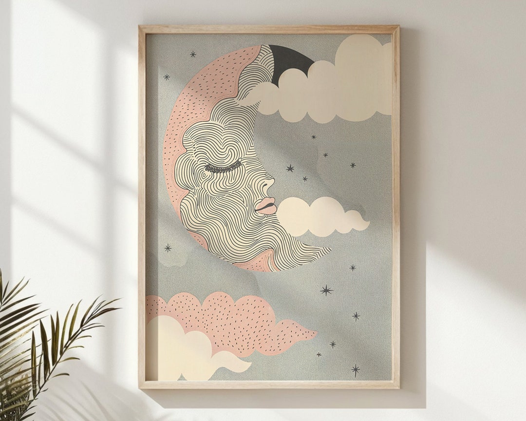 Moon and Stars Nursery Wall Art, Celestial Kids Room Decor, Printable ...