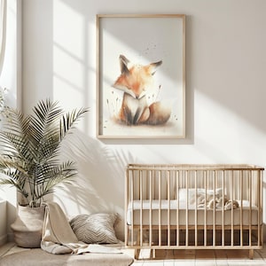 Arte della parete dell'asilo nido con volpe, stampa acquerello di volpe per bambini, poster per bambini con animali del bosco, arredamento stampabile dell'asilo nido, regalo per la doccia per bambini, colori neutri