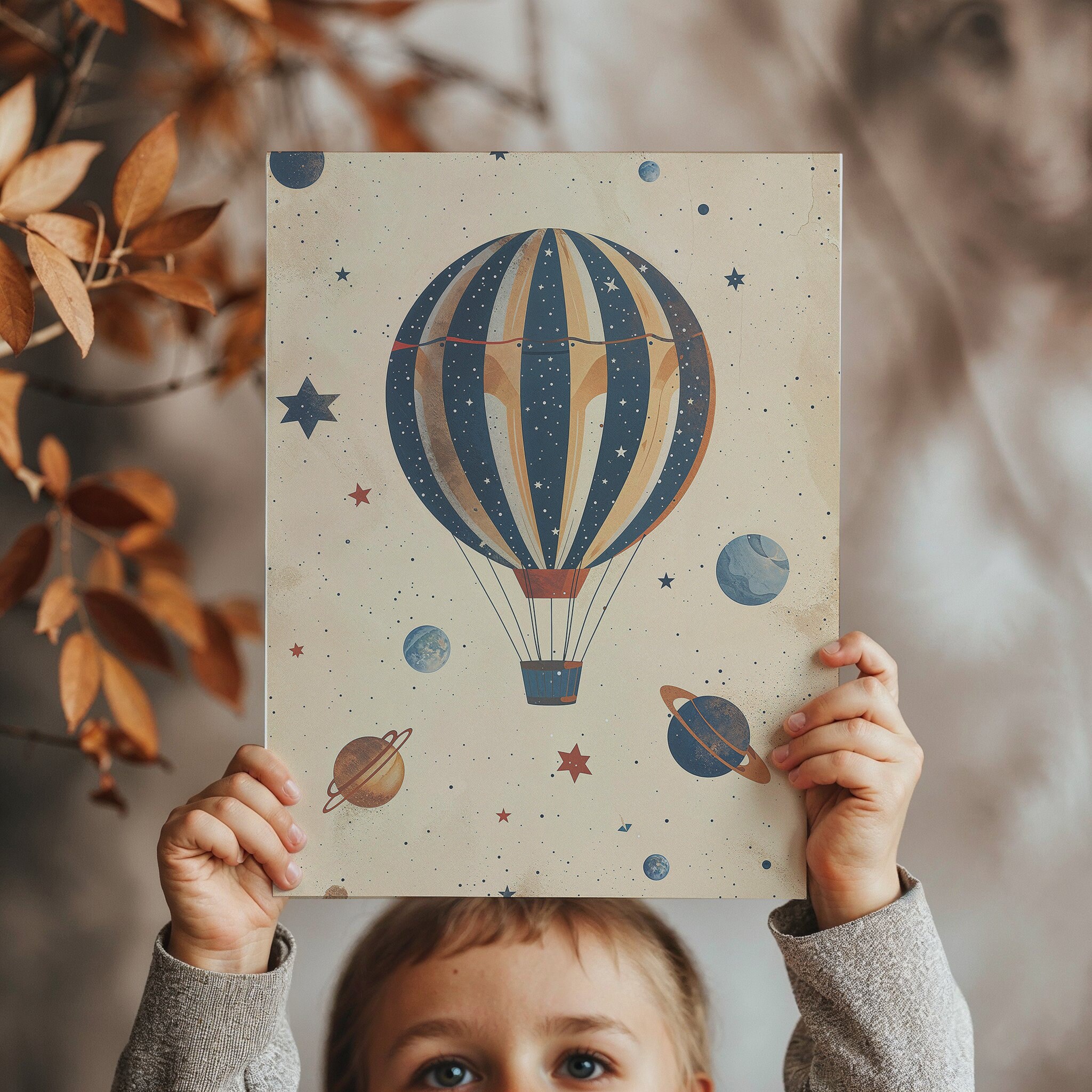 Hot Air Balloon and Planets Nursery Wall Art ~ Space Themed Kids ...