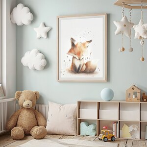 Fox Nursery Wall Art, Watercolor Baby Fox Print, Woodland Animal Kids ...