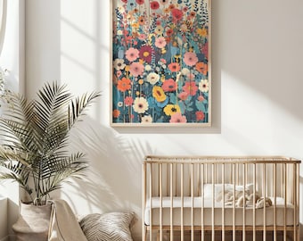 Botanical Nursery Wall Art Print ~ Floral Garden Printable  Kids Room Wildflower Poster Decor  Instant Digital Download  Nature Illustration