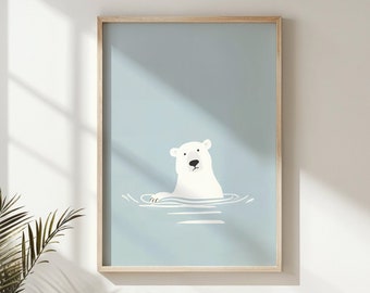 Polar Bear Nursery Wall Art Print, Kids Room Decor, Animal Poster, Printable Digital Download, Arctic Theme, Baby Shower Gift, Minimalist