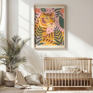 Tiger Dschungel Druck ~ Kinderzimmer Wandkunst ~ Kinder Tier Poster ~ Druckbares Kunstwerk ~ Skurrile Wildkatze Illustration ~ Kinderzimmer Dekor