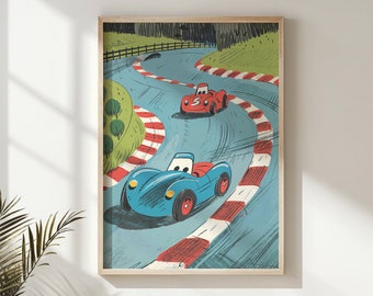Race Car Nursery Wall Art, Kids Room Decor, Printable Racing Poster, Boys Bedroom Art, Vintage Vehicle Print, child Wall Poster Gift