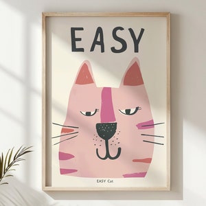 Cat Nursery Wall Art Pink Feline Kids Room Decor Playful Kitten Poster Printable Animal Artwork Modern Pet Illustration Baby Room Decor Gift