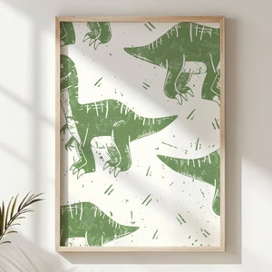 Dinosaur Nursery Wall Art, Playful Green T-Rex Kids Poster, Gender Neutral Decor, Educational Prehistoric Theme, Baby Shower Gift Idea