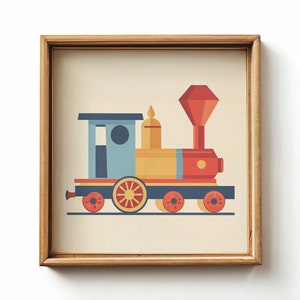 Impresión de tren vintage ~ Arte de la pared de la guardería ~ Cartel de transporte para niños ~ Imprimible descargable instantánea ~ Decoración de locomotora retro