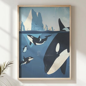 Orca und Pinguin Kinderzimmer Wandkunst, Kinder Ozean thematisierte Poster, Leben in der Arktis zum ausdrucken, Instant Download Dekor Geschenk