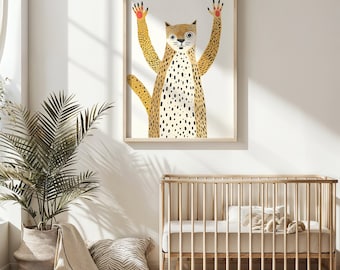 Cheerful Cheetah Nursery Wall Art, Kids Safari Animal Poster, Printable Art for Child Room Decor, Unique Gift for Kids, Jungle Theme