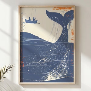 Ozean-Abenteuer-Kinderzimmer-Wandkunst, nautisches Poster für Kinder, Wal- und Boot-Druck, druckbares Meeresleben-Dekor, Geschenk für Kinderzimmer, Küsten-Themen-Dekoration