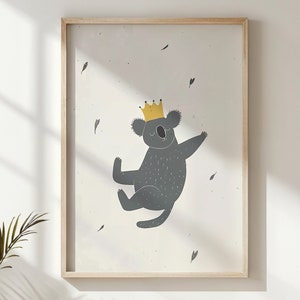 Koala Crown Print, Nursery Wall Art, Kids Room Decor, Animal Poster, Printable Digital Download, Royal Koala, Gift for Children