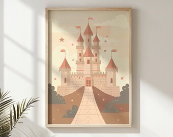 Enchanted Castle Nursery Wall Art, Fairy Tale Kids Poster, Printable Fantasy Castle Print, Pastel Room Decor Gift, Digital Download