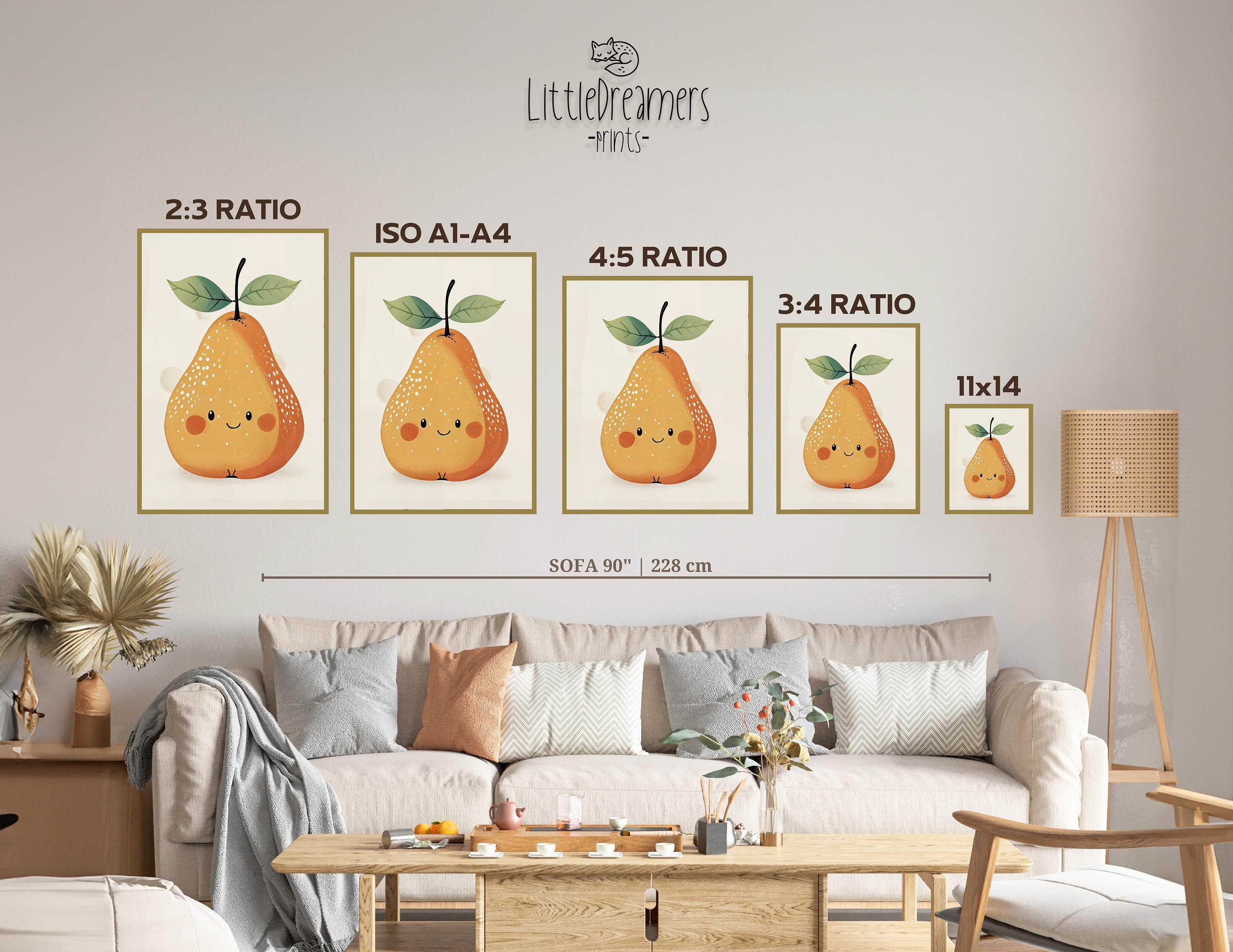 Poster Animaux Safari A4 LAVEMA - Décoration Chambre Enfant - Lot 4 Posters Sans Cadre - Cadeau Naissance
