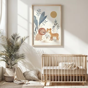 Safari Tiere Kinderzimmer Wand Kunst Kinder Löwe und Gepard Poster Kinderzimmer Dekor druckbare Kunstwerk Baby Party Geschenk wunderlich Dschungel Druck