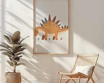 Dinosaur Print Nursery Wall Art, Kids Room Decor Stegosaurus Poster Printable Instant Downloadable Prehistoric Animal Themed Gift