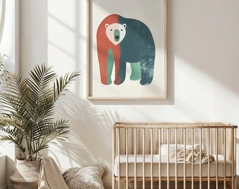 Colorful Bear Print ~ Nursery Wall Art ~ Kids Animal Poster ~ Printable Artwork ~ Modern Bear Illustration ~ Instant Download Nursery Decor