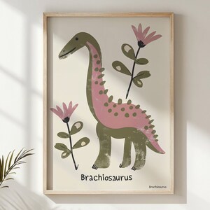 Dinosaur Nursery Wall Art, Brachiosaurus Kids Poster Decor Gift Printable Paleontology Prehistoric Theme Child Room Decor
