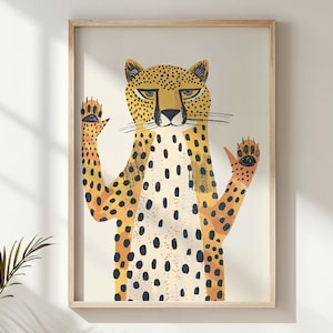 Gepard-Kinderzimmer-Wandkunst, Kinder-Safari-Tier-Poster, druckbares Dschungel-Dekor, Babyzimmer-Kunstwerk, pädagogischer Druck für Kinder, neutrales Geschenk