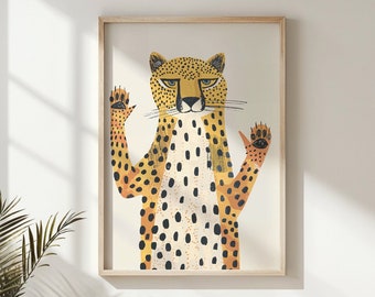 Cheetah Nursery Wall Art, Kids Safari Animal Poster, Printable Jungle Decor, Baby Room Artwork, Children's Educational Print, Neutral Gift