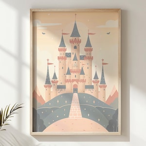 Fairytale Castle Nursery Wall Art, Kids Fantasy Poster, Printable Princess Castle Decor, Pastel Children&#39;s Room Artwork, Gift for Kids