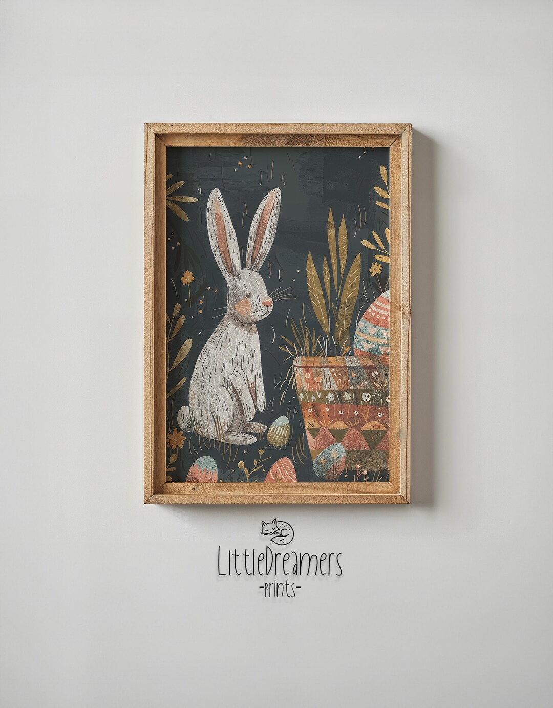 Easter Bunny Nursery Wall Art Print With Decorative Eggs, Kids Room ...