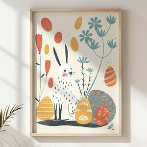 Art mural pour chambre d&#39;enfant lapin de Pâques, impression d&#39;oeufs de lapin printanier, décoration de chambre d&#39;enfants, affiche imprimable, décoration pastel pour chambre d&#39;enfant, cadeau de Pâques, téléchargement numérique