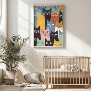 Colorful Cat Print for Kids ~ Nursery Wall Art ~ Playful Feline Posters ~ Printable Instant Downloadable ~ Whimsical Animal Kids Decor