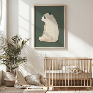 Panda Bear Nursery Wall Art, Kids Room Panda Poster, Printable Animal Art, Neutral Colors Nursery Decor, Woodland Creature, Baby Shower Gift