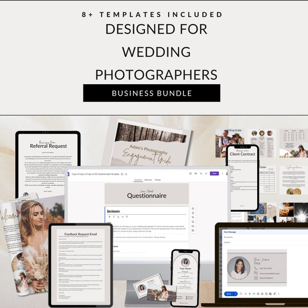 Complete Wedding Photographer Template Bundle: Service & Engagement Guides, Pricing, Business Cards, Email, Forms, Logs and Questionnaire