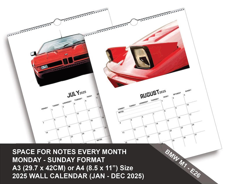 BMW E26 M1 2025 Wall Calendar - Etsy
