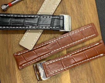 22mm 24mm Breitling leather strap with deployment buckle clasp new