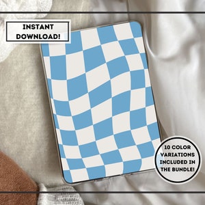 10 Blue Wavy Checkered Printable Kindle Basic & Paperwhite Insert Bundle for Clear Case | DIGITAL DOWNLOAD | Kindle Insert | Kindle Bundle